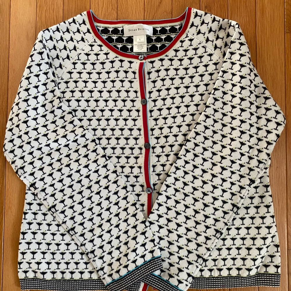 Susan Bristol “dirty martini” Black and White Cardigan size large
